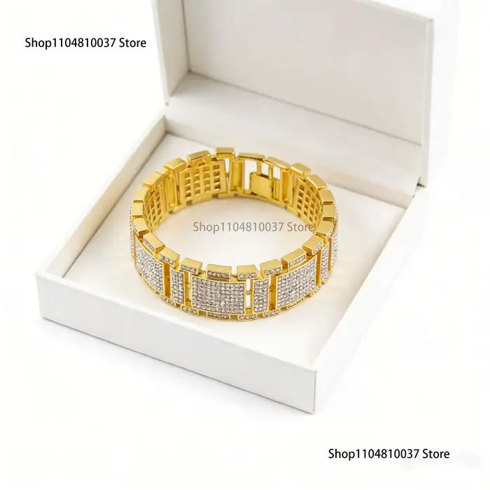 Bracelet Hip-Hop pour Homme Incrusté de Zircons en Cristal, Bijou Exagéré pour un Style Personnel