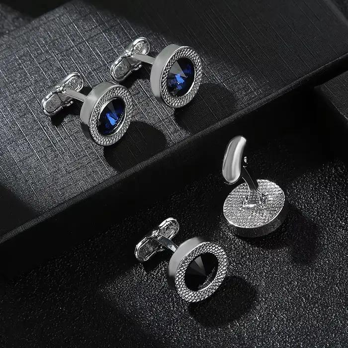 Boutons de manchette de Style Business de luxe, ronds personnalisés en Zircon cubique, bouton de manchette de chemise formelle pour hommes, accessoires de mariage, bijoux