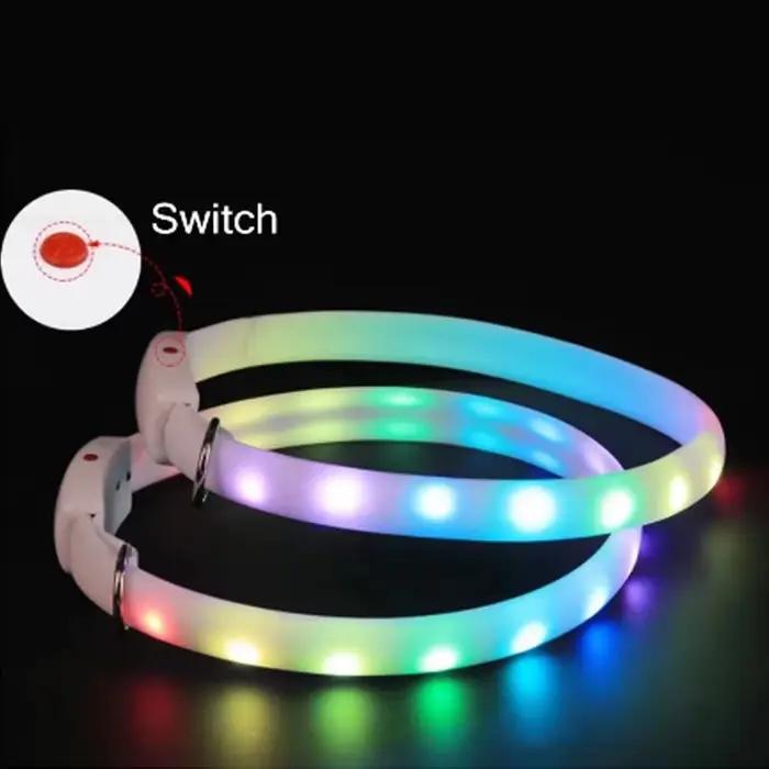 Collier de chien Rechargeable USB avec boucle D, lumière LED, collier lumineux de sécurité nocturne pour animaux de compagnie, collier clignotant lumineux, harnais Anti-perte