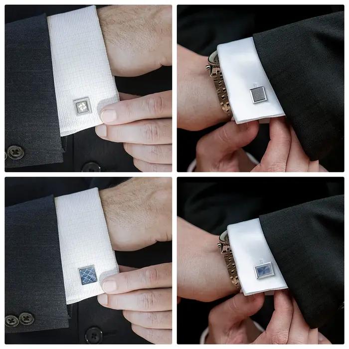 1/4 Paires de Boutons de Manchette Carrés pour Homme, Boutons de Manchette pour Chemise de Mariage, Boutons de Manchette Bleus en Cuivre, Attaches de Manchette pour Homme, Pince à Cravate