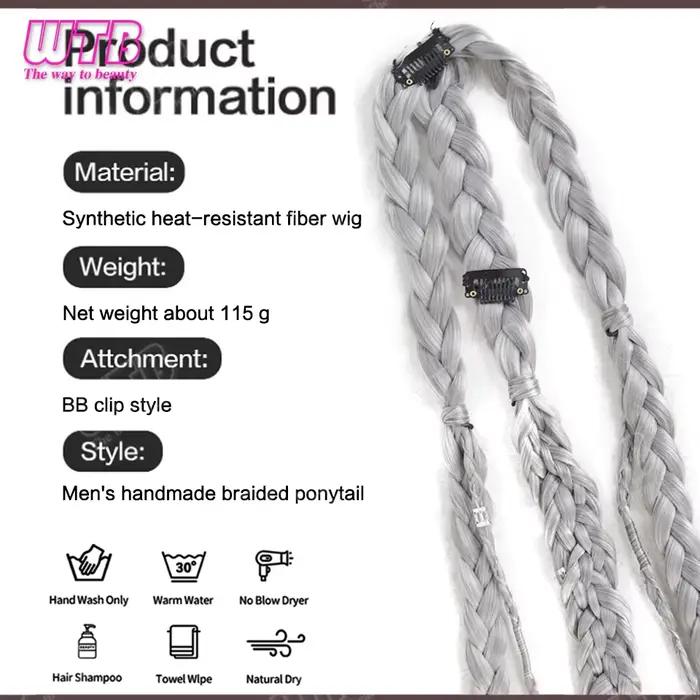 Perruque tressée faite à la main pour homme, perruque synthétique, style BB Clip, perruque queue de cheval tressée, adaptée à un usage quotidien et aux fêtes pour homme