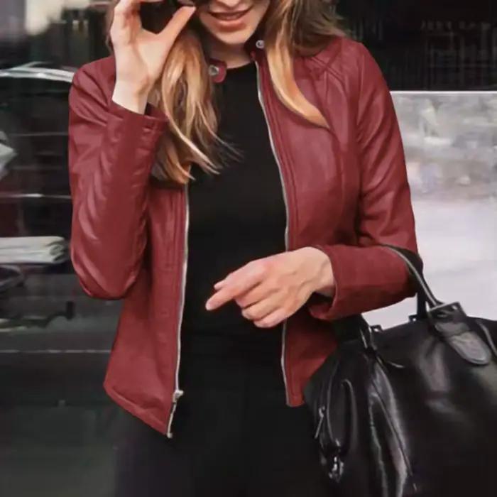 Veste en Faux cuir pour femmes, coupe cintrée, classique, Moto Biker, veste en cuir PU, manteau basique à fermeture éclair, vêtements d'extérieur, printemps automne