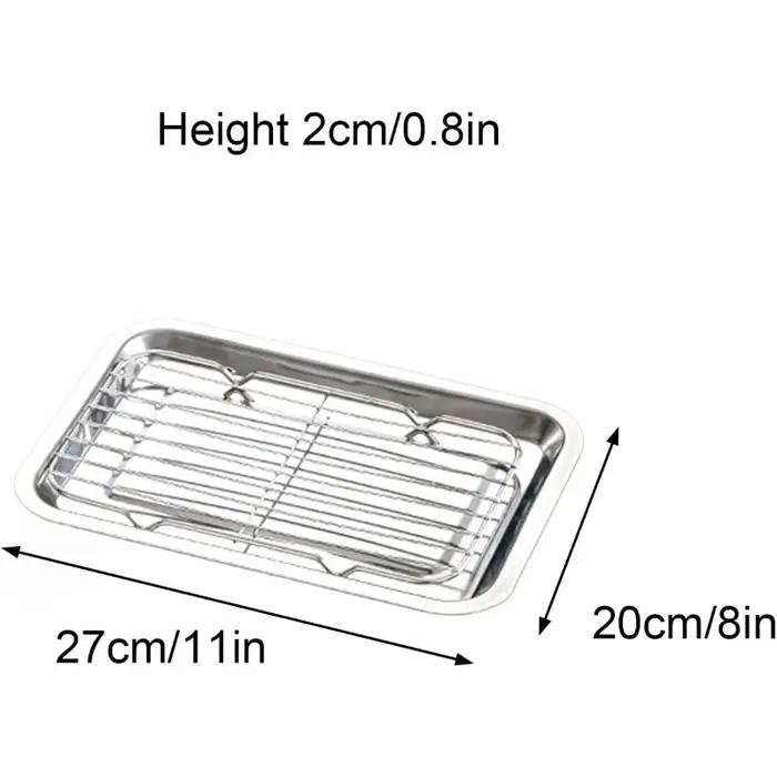 Plateau rectangulaire en acier inoxydable avec grille de drainage d'huile, idéal pour la friture commerciale, la filtration d'huile et le récupération des graisses des brochettes, facile à nettoyer