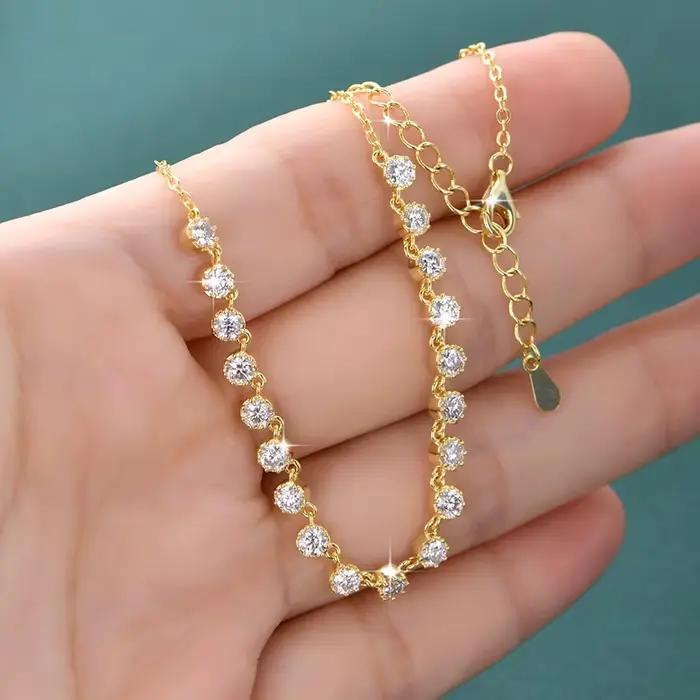 Collier style bulle en moissanite étincelante de 3 mm, collier ras du cou en or 14 carats pour femmes, accessoires de bijoux de mariage