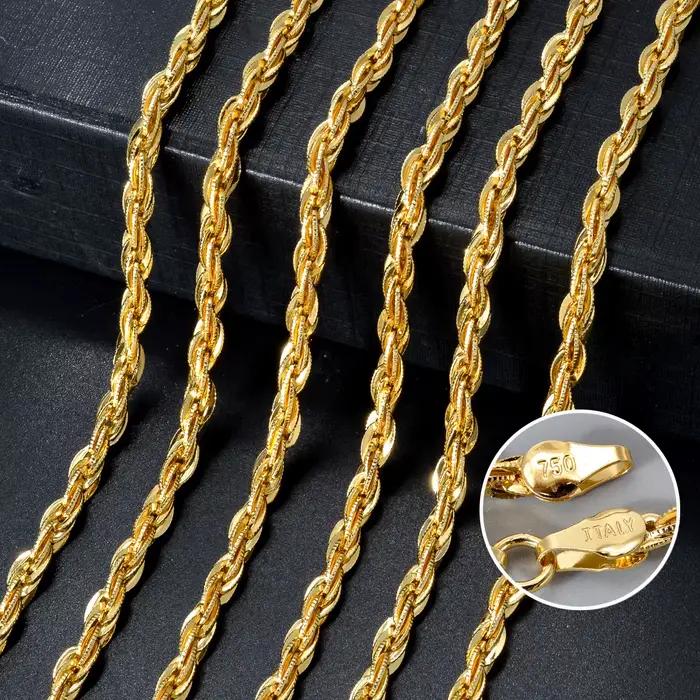 Chaîne torsadée classique italienne 750 unisexe, bijou quotidien, chaîne fine empilable, fermoir mousqueton, accessoire pour pendentif vierge