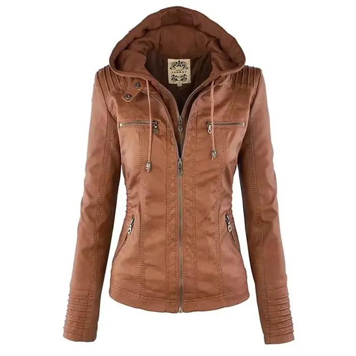 Veste Gothique en Faux Cuir PU pour Femme, Manteau à Capuche, Noir, pour Moto, Automne et Hiver, 2024