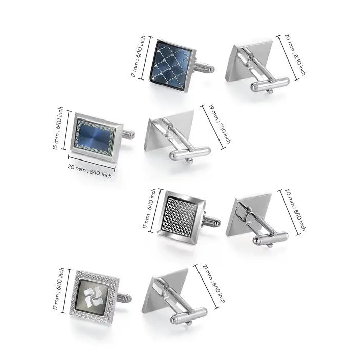 1/4 Paires de Boutons de Manchette Carrés pour Homme, Boutons de Manchette pour Chemise de Mariage, Boutons de Manchette Bleus en Cuivre, Attaches de Manchette pour Homme, Pince à Cravate