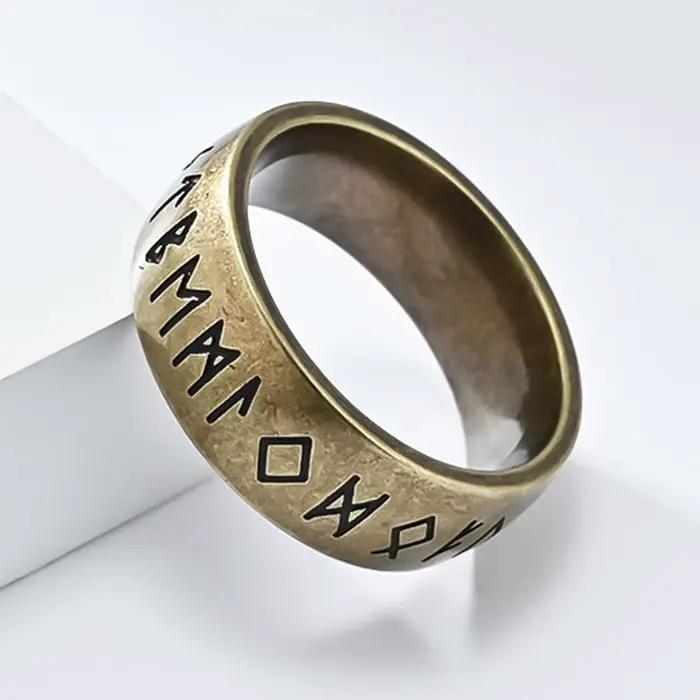 Bague en acier inoxydable avec texte Viking nordique