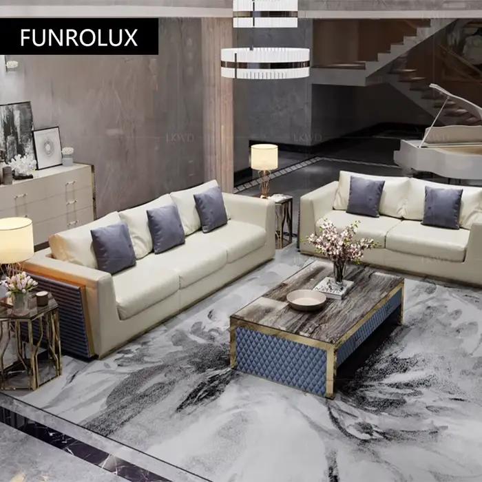 Canapé en cuir Cirhide première couche moderne, salon, combinaison complète, petit acide moderne, meubles en cuir 1 + 2 + 3