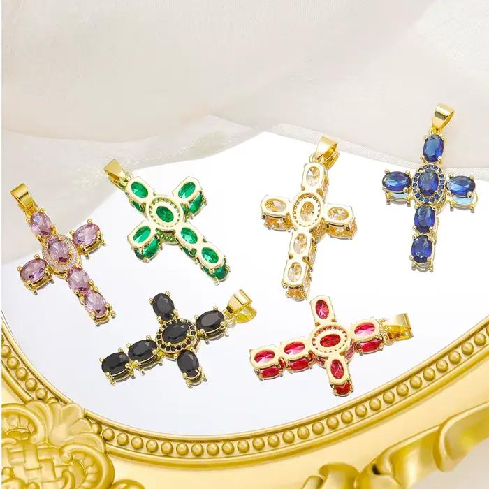 Juya bricolage 18K plaqué or véritable vente en gros breloques croix chrétienne pour la fabrication de bijoux pendentif chapelet religieux de noël fait à la main