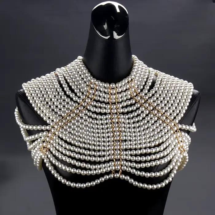 Collier de perles multicouches fait à la main, style Boho Chic, chaîne d'épaule, accessoire châle personnalisé, accessoire élégant perlé