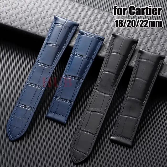 18mm 20mm 22mm Bracelet en cuir véritable pour Cartier Solo Tank hommes femmes bleu marron Bracelet en peau de vache Bracelet ceinture montre accessoires