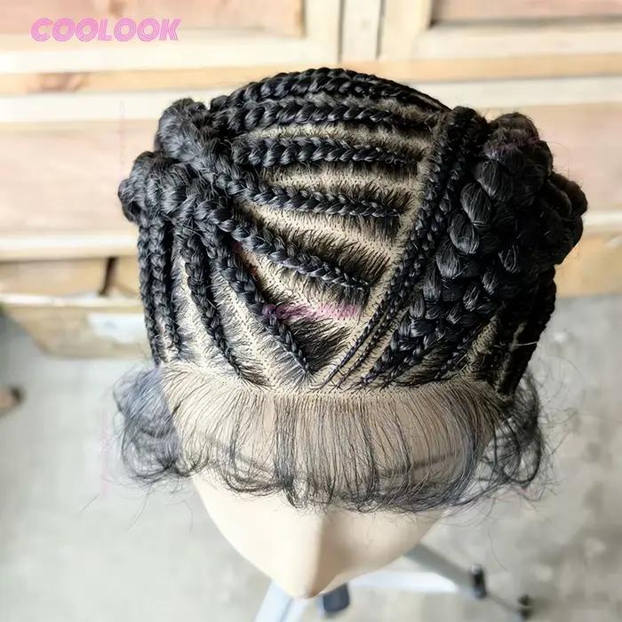 Perruques tressées sans colle, perruque synthétique tressée en chignon cornrow, perruque tressée entièrement en dentelle pour femmes, facile à porter, style protecteur, usage quotidien