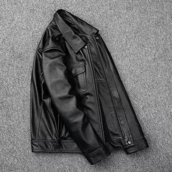 Veste en cuir véritable pour hommes manteau de motard de moto haut de gamme automne hiver nouveau Style de revers costume d'équitation mode extérieur en cuir véritable