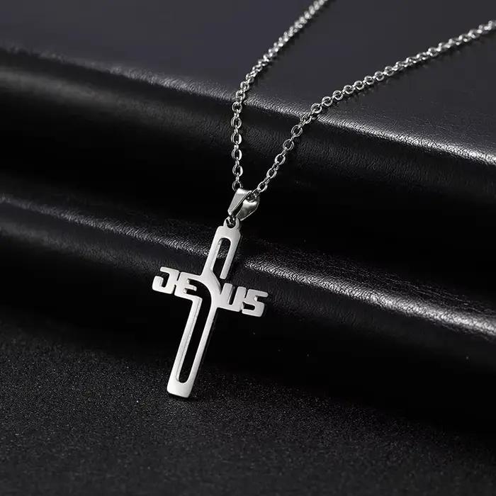 Collier croix plaqué or véritable pour hommes et femmes, bijoux en acier inoxydable, mode chrétienne, cadeaux de Noël, Jésus