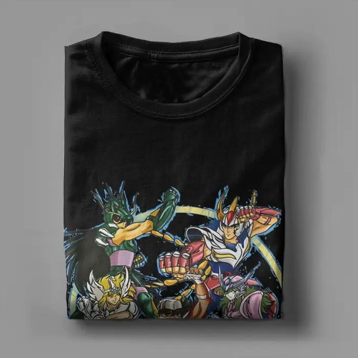 T-shirt à manches courtes et col rond pour hommes et femmes, en coton, à la mode, avec motif de chevaliers du zodiaque, idée cadeau