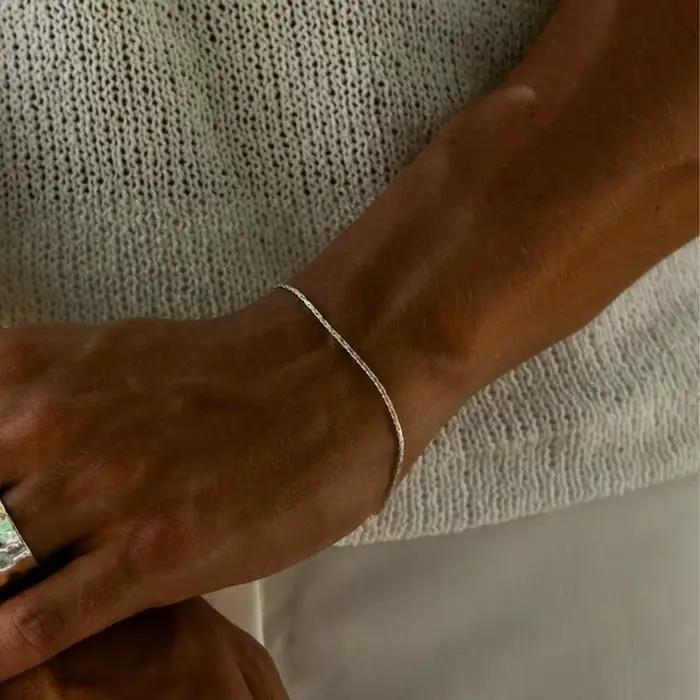 Bracelet en chaîne de fil martelé EManco 1,3 mm en or blanc, simple, pour homme, sans perte de couleur, étanche, bijou de main
