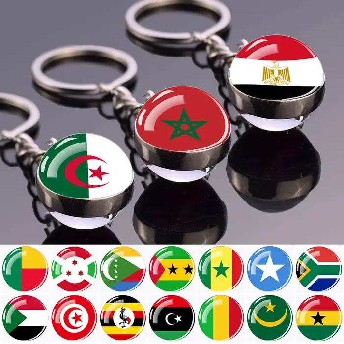 Porte-clés drapeau africain, algérie, somalie, tunisie, maroc, egypte, drapeau National, pendentif boule de verre Double face, cadeau