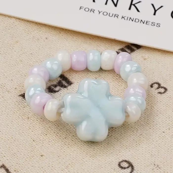 Bague en céramique colorée Macaron fleur pour femmes et hommes, bijoux à main Vintage pour amoureux, nouvelle collection