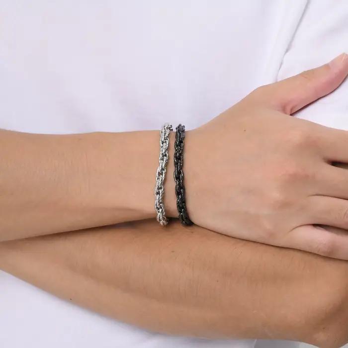 Bracelet Tissé Torsadé en Acier Inoxydable pour Homme