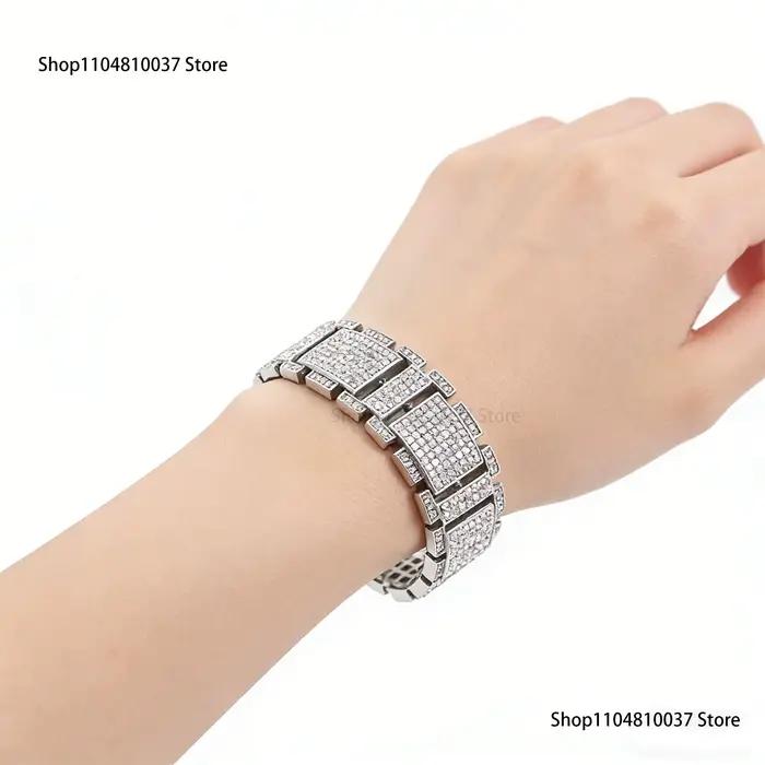 Bracelet Hip-Hop pour Homme Incrusté de Zircons en Cristal, Bijou Exagéré pour un Style Personnel