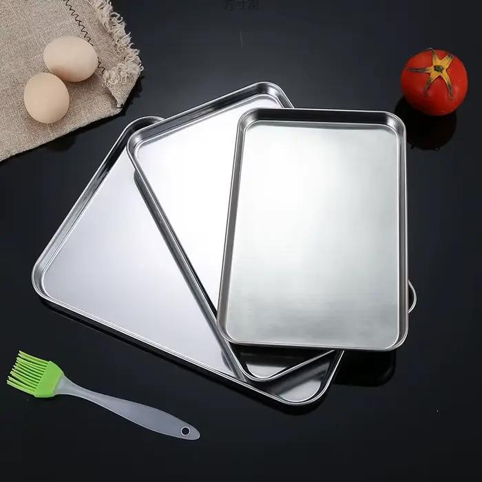Plateau rectangulaire en acier inoxydable, plateau de présentation de Buffet, assiette de service alimentaire en métal, poêle à nouilles de riz, organisateur de stockage de plats à domicile