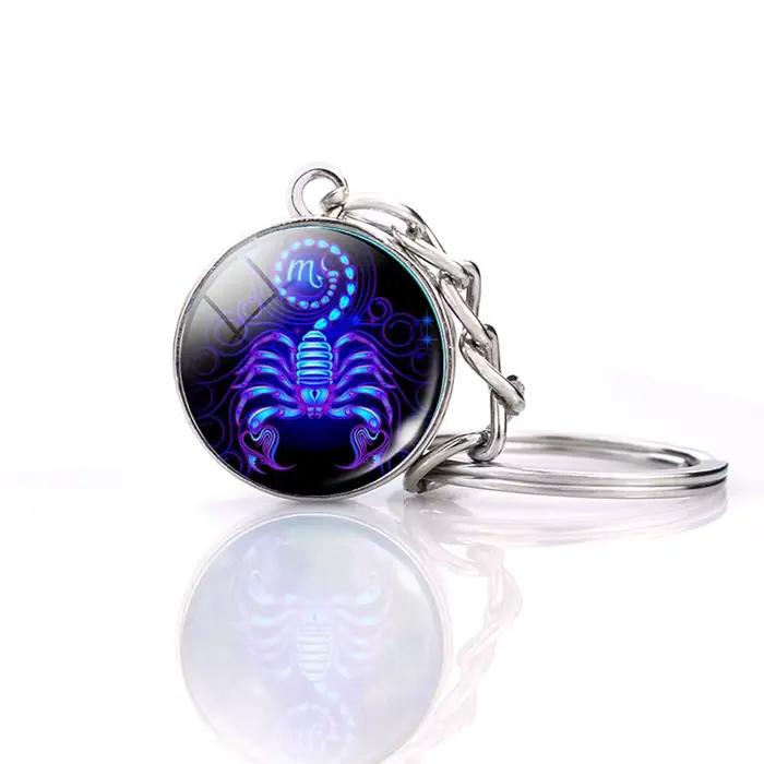 Porte-clés boule de verre Shoous 12 Constellations pour femme, porte-clés double face, signes du zodiaque, brille dans la nuit, cadeau d'anniversaire, nouveau