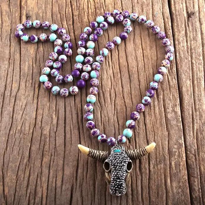 RH Fashion – collier avec pendentif en forme de tête de taureau, bijoux style Boho, Long et noué en pierres, livraison directe
