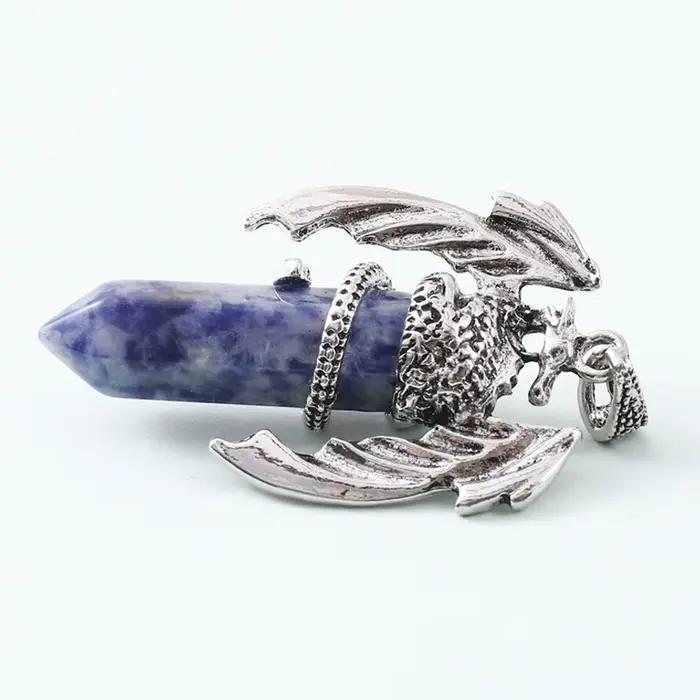 Collier Dragon Animal pour Homme et Femme, Pierre Précieuse Naturelle, Quartz Rose, Pendentif Hexagonal en Clip, Bijoux Vintage