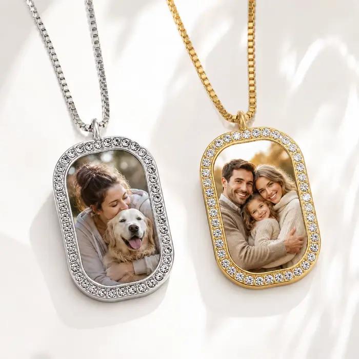 Collier personnalisé avec photo - Cadeau commémoratif personnalisé avec strass étincelants, unique