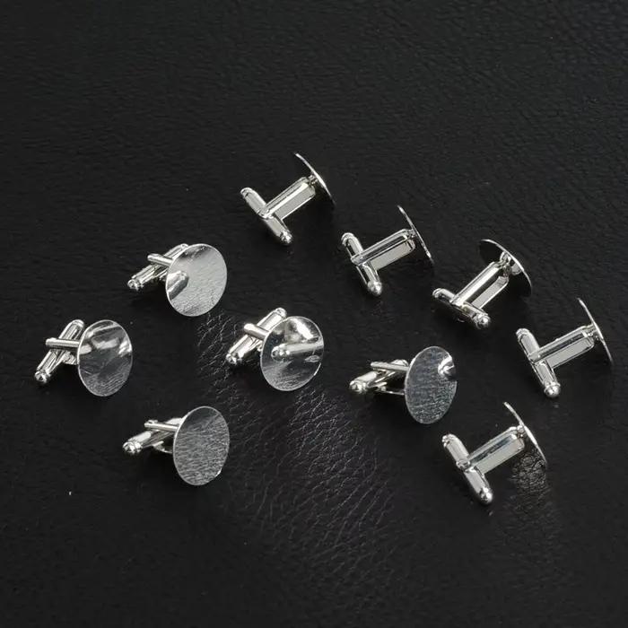 Boutons de manchette ronds en métal plaqué argent, 50 pièces/lot, 16mm, à la mode, cadeau, couleur argent vierge
