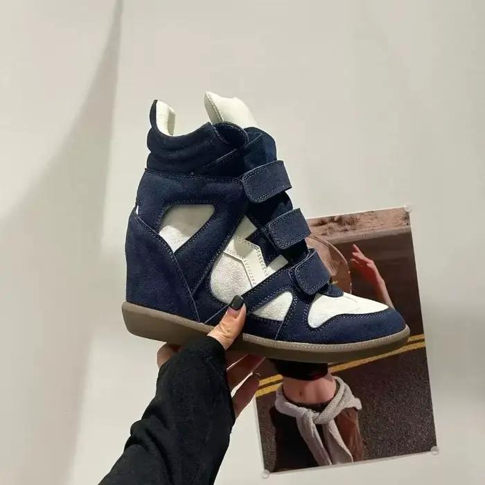 Bottines pour femmes 2026, nouvelle collection, en cuir véritable, talon caché de 8 cm, baskets plateforme pour femmes, design tendance avec empiècements de couleurs, chaussures pour femmes