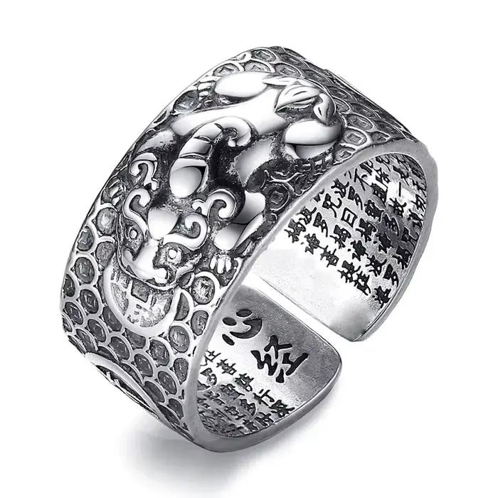 Bagues en argent thaïlandais 925 pour hommes, bête divine Pixiu dominateur, Style large, Vintage, Hip-hop, Rock, Banquet, bijoux, ouverture réglable