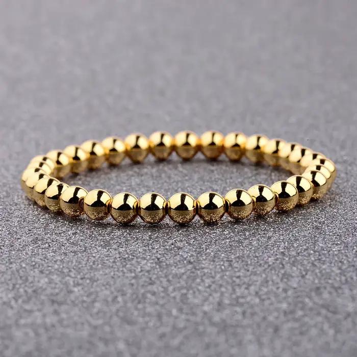 Bracelet Classique en Perles de Bronze pour Homme et Femme, Accessoire en Cuivre et Métal Fait à la Main, 4/5/6/8mm
