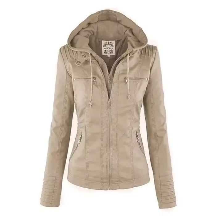 Veste gothique en simili cuir pour femme, manteau à capuche, veste de moto, hiver et automne, vêtements d'extérieur noirs, veste de base en cuir PU, 2025