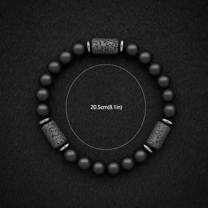 Bracelet en pierre noire mate, Bracelet en pierre cylindrique, Bracelet pour hommes, Bracelet pour femmes, cadeau pour homme/chambre/père, 1 pièce