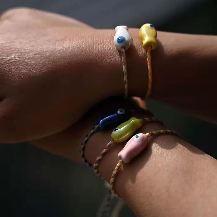Bracelets de poisson en céramique à la mode pour femmes et hommes, bohème, mignon, coloré, tissé à la main, corde à main réglable, bijoux cadeaux, nouveau 2025