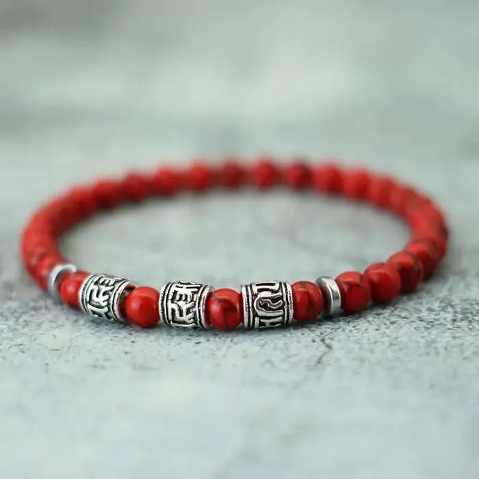 Noter Mantra Bracelet pour hommes 6mm Howlite lave yeux de tigre perles Braslet Viking accessoires Pulseras Para Hombre Tibet Braclet