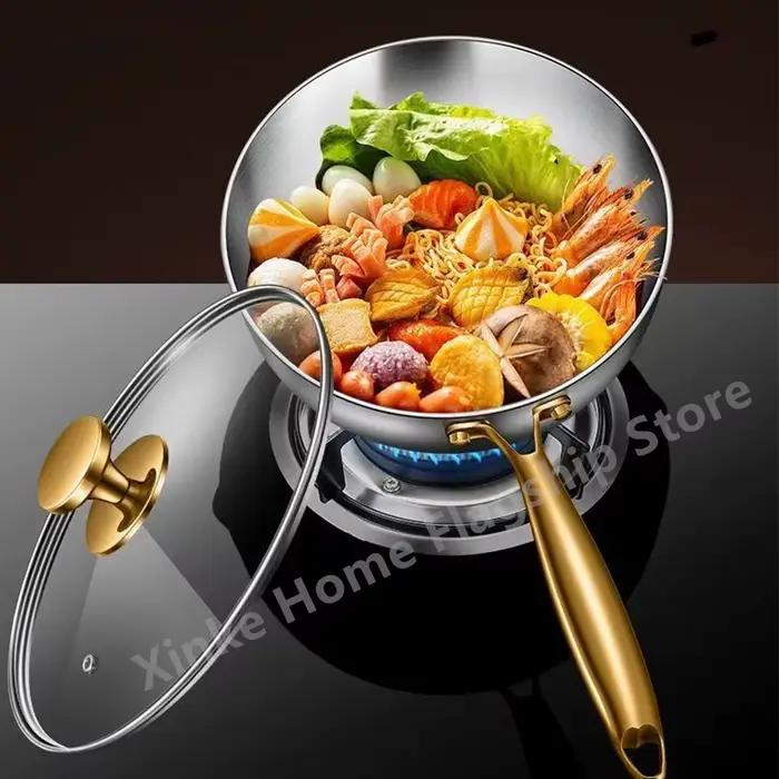 Poêle à frire en acier inoxydable 316, Wok non revêtu approfondie, poêle antiadhésive, cuisinière à gaz, cuisinière à Induction, ustensiles de cuisine universels