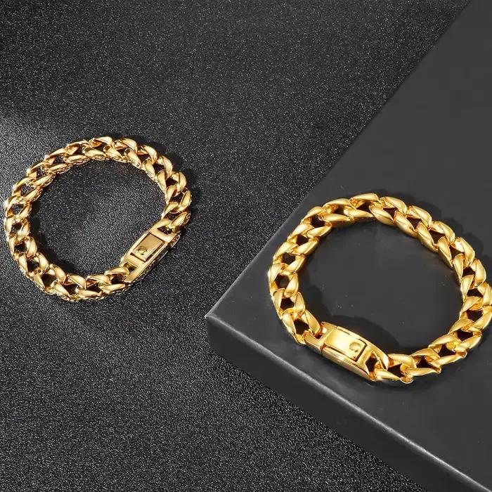 Bracelet de luxe en acier inoxydable couleur or pour homme, largeur 12 mm, chaîne de poignet homme, bracelet homme, bijoux pour petit ami, cadeaux