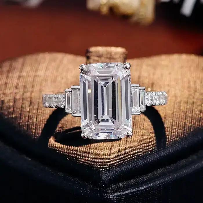 Huretailers-Alliances de mariage de luxe pour femmes, bague de proposition d'éternité, document argenté magnifique, brillant, contre-indiqué, accessoires en cone, mode féminine