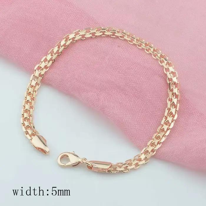 3mm 5mm de large hommes femmes 585 couleur or Rose tissage gourmette Bracelets chaînes bijoux