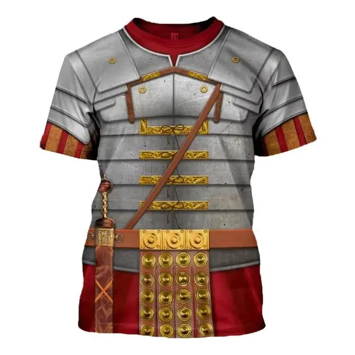 T-Shirt de rue rétro médiéval, Empire romain, chevalier, Cosplay, graphique 3D, vêtements pour hommes, décontracté, manches courtes, Streetwear
