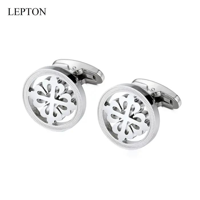 Lepton – boutons de manchette ronds en acier inoxydable pour hommes, couleur argent, cadeau de mariage, marié, Business