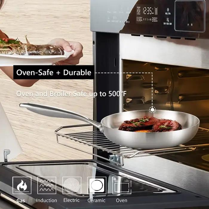Poêle antiadhésive en acier inoxydable 304, pour frire le Steak, ustensiles de cuisine non revêtus, adaptés aux cuisinières à gaz et aux cuisinières à Induction