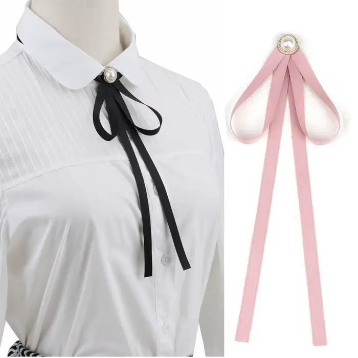 Broches en ruban de perles pour nœud papillon, Vintage, col pré-attaché, noir, bleu, chemise blanche, Clip pour cravate, vêtements pour femmes et filles