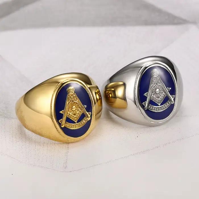 Bague maçonnique en acier inoxydable pour homme