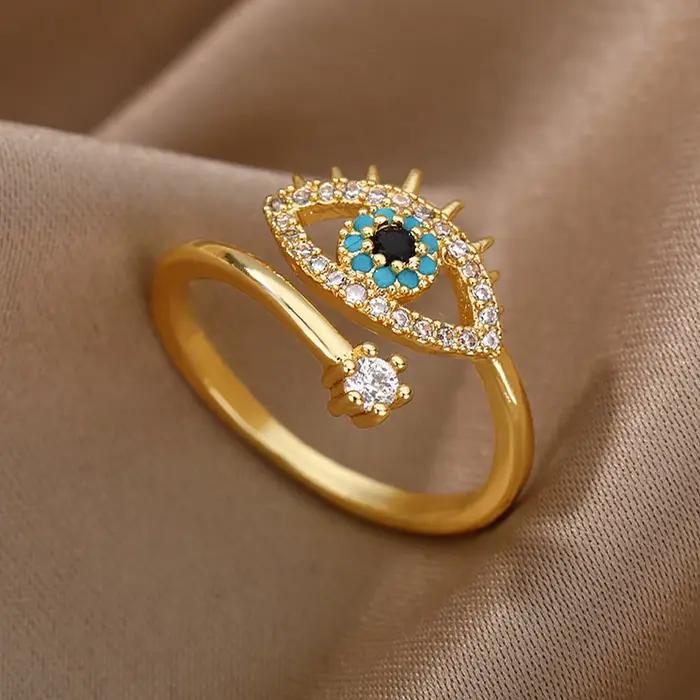 YILUOCD – bague en Zircon cubique pour femmes, anneau mauvais œil de dinde, plaqué or 18 carats, anneau ouvert réglable, amulette, bijoux islamiques, cadeau