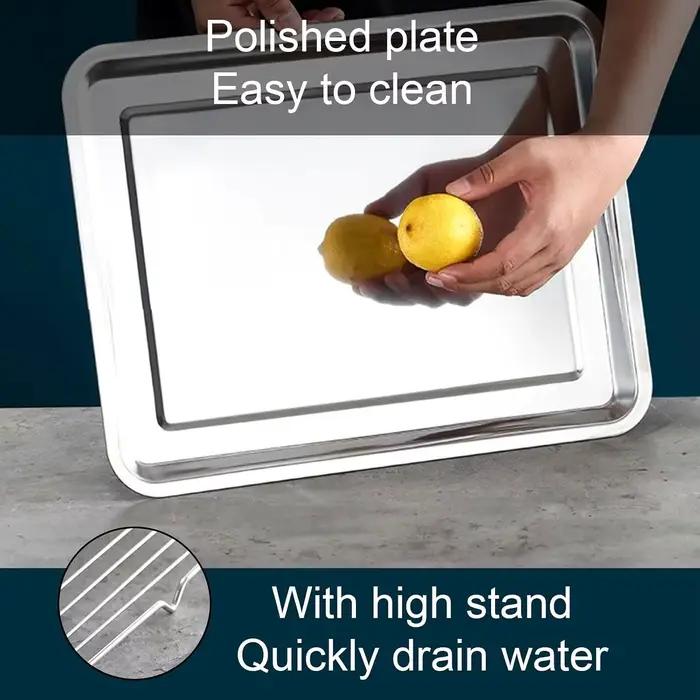 Plateau rectangulaire en acier inoxydable avec grille de drainage d'huile, idéal pour la friture commerciale, la filtration d'huile et le récupération des graisses des brochettes, facile à nettoyer