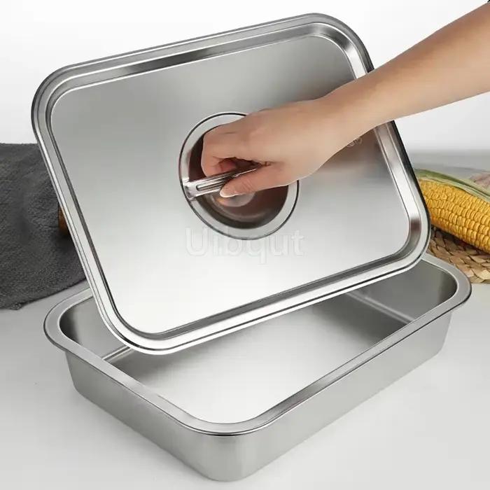 Plateau en acier inoxydable 304, plateau de four carré rectangulaire, pot de cuisson, plat profond, barbecue japonais, plateaux de rangement pour café et café